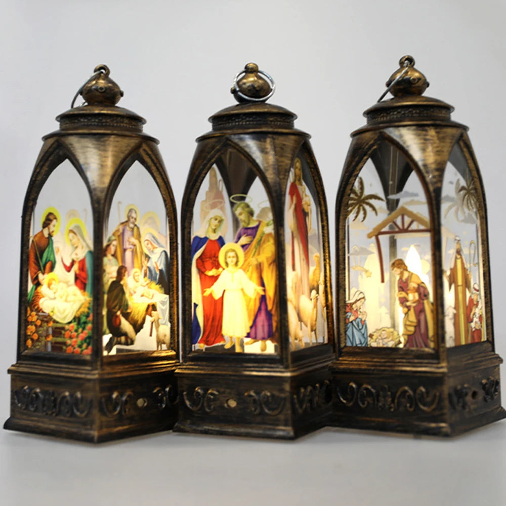 Christmas Decorations LED Lights Golden Arch Lantern Night Light Religious Jesus Retro Ornaments Festive Atmosphere Enhancer