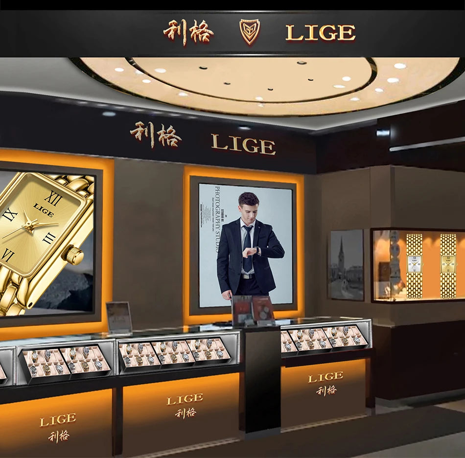 LIGE 2025 Fashion New Gold Women's Watch Luxury Quartz Watch Stainless Steel Bracelet Retro 30M Waterproof Watches Women reloj