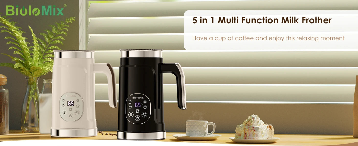 BioloMix 5-in-1 Smart Milk Frother w/LED Touch Display, Style Foam for Coffee & Lattes,Hot And Cold Foam Maker