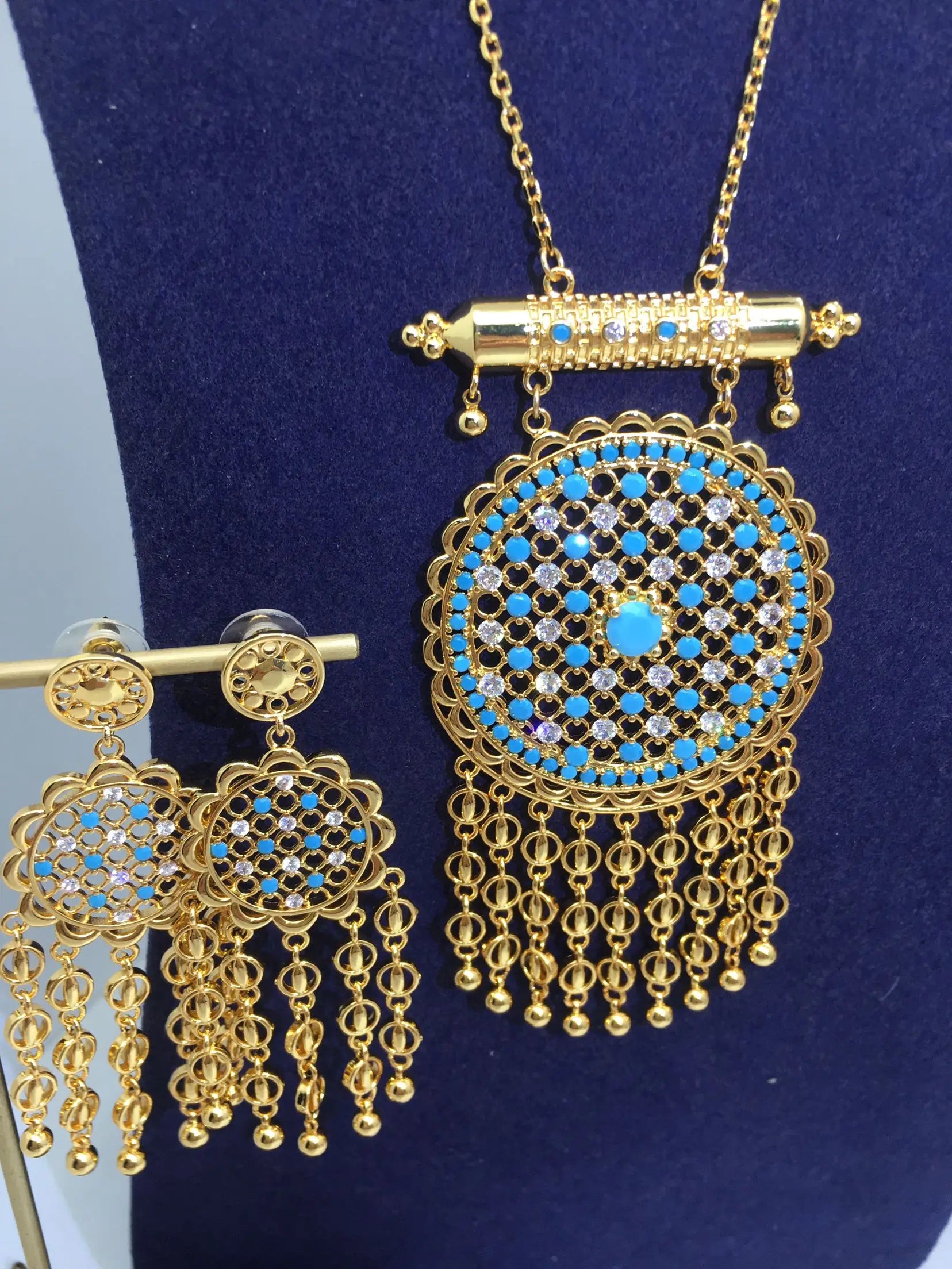 ACCKING Trendy 2PCS Luxury Waterdrop Indian Jewelry Sets For Women Wedding Party Indian Dubai Bridal Necklace Bracelet Earrings