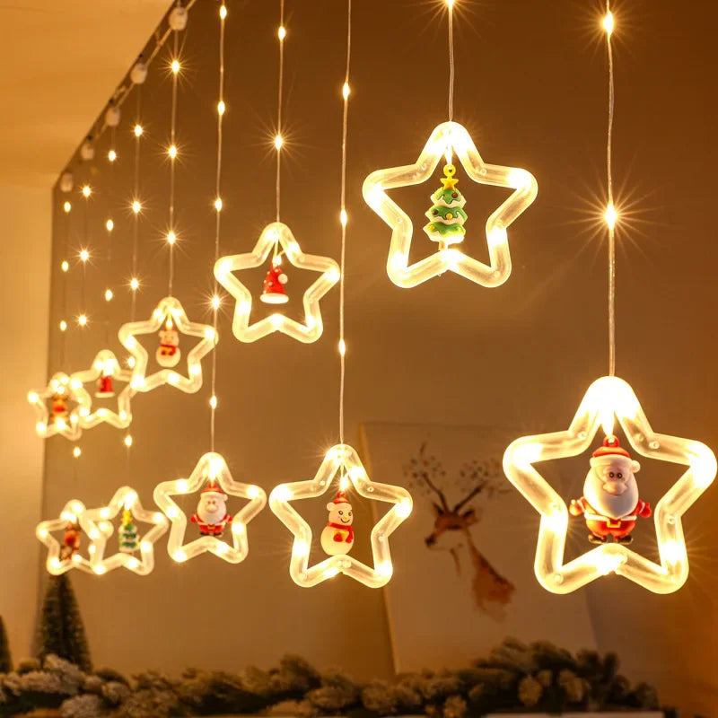 Christmas LED Strip Lights Room Garland LED Curtain Lamp USB Plug Christmas Decorations Lights for Bedroom Living Room Window