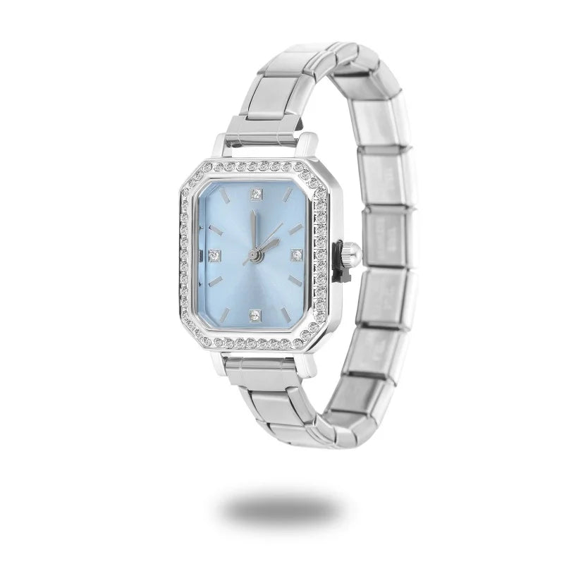 New Fashion Women's Stainless Steel Square Round Shiny Watch Bracelet For Party Friend Wife Birthday DIY Jewelry Gift