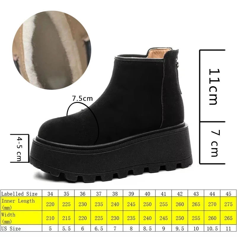 Fujin 7cm Suede Leather Snow Shoes Ankle Booties Platform Winter Boots Women Comfortable Non Slip Chelsea Boots Chunky Heel