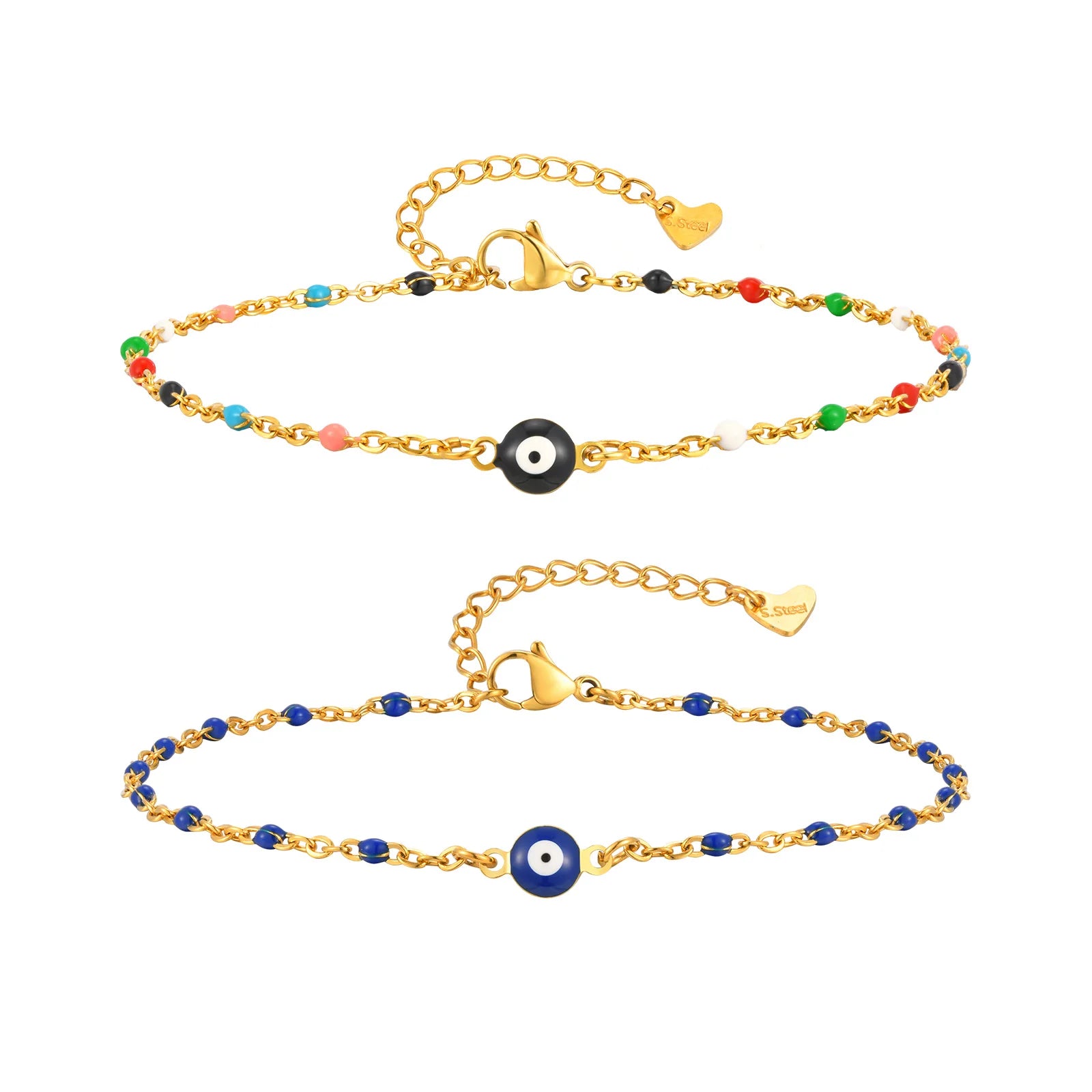 Vintage Lucky Evil Eye Anklet Bracelet for Women, Blue Eye Beaded Chain Stainless Steel Foot Anklets, Waterproof Jewelry on Leg