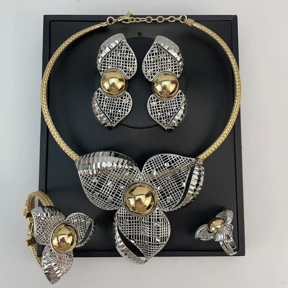 Brazilian Simple Style African Bride Light Weight Colorful Necklace Latest Luxury Jewelry Set For Women Party FHK22799