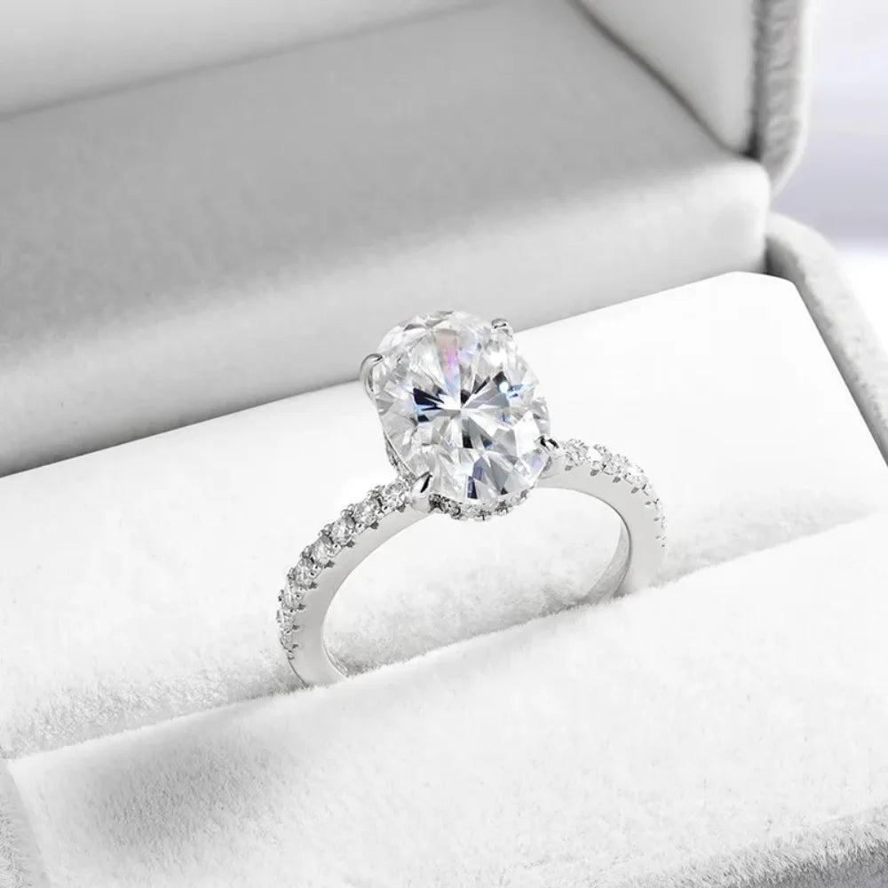 Certified 4.5CT Oval All Moissanite Ring 925 Sterling Silver for Women Sparkling Lab Diamond Engagement Wedding Band Jewelry GRA