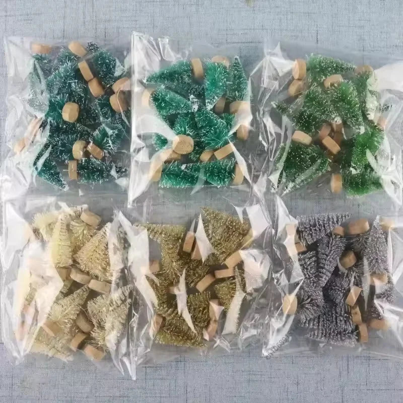 12Pcs DIY Mini Christmas Tree Sisal Silk Cedar Desktop Decoration Small Christmas Tree 2025 Xmas New Year Decor Micro-landscape