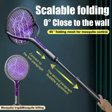 Intelligent Rechargeable Mosquito Swatter 2800V Electric Racket Extension Handle 5-Layer Protection