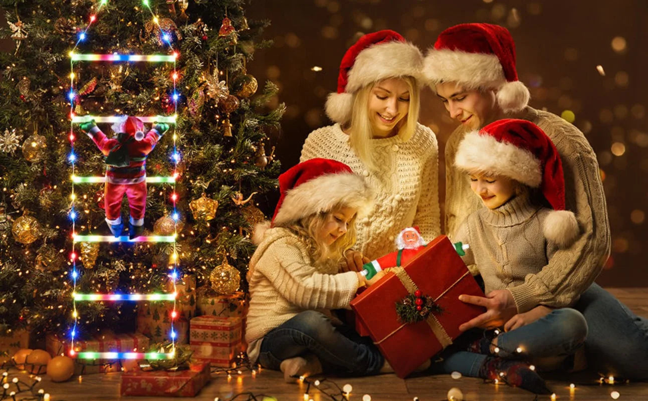 1pcs Christmas Decoration Santa Claus Climbing Ladder LED Light USB Plug 8 Lighting Modes Light String Home Wall Xmas Tree Decor