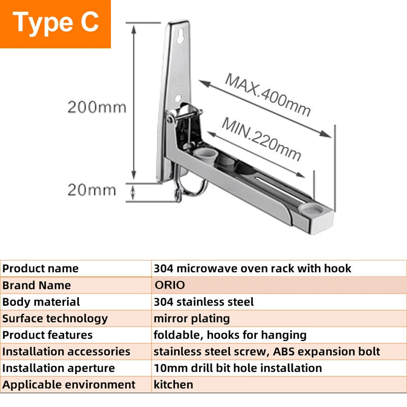 Microwave Oven Holder Folding Rack Stainless Steel Kitchen Shelf Foldable Retractable Bracket Oven Rack Hooks Telescopic Shelves