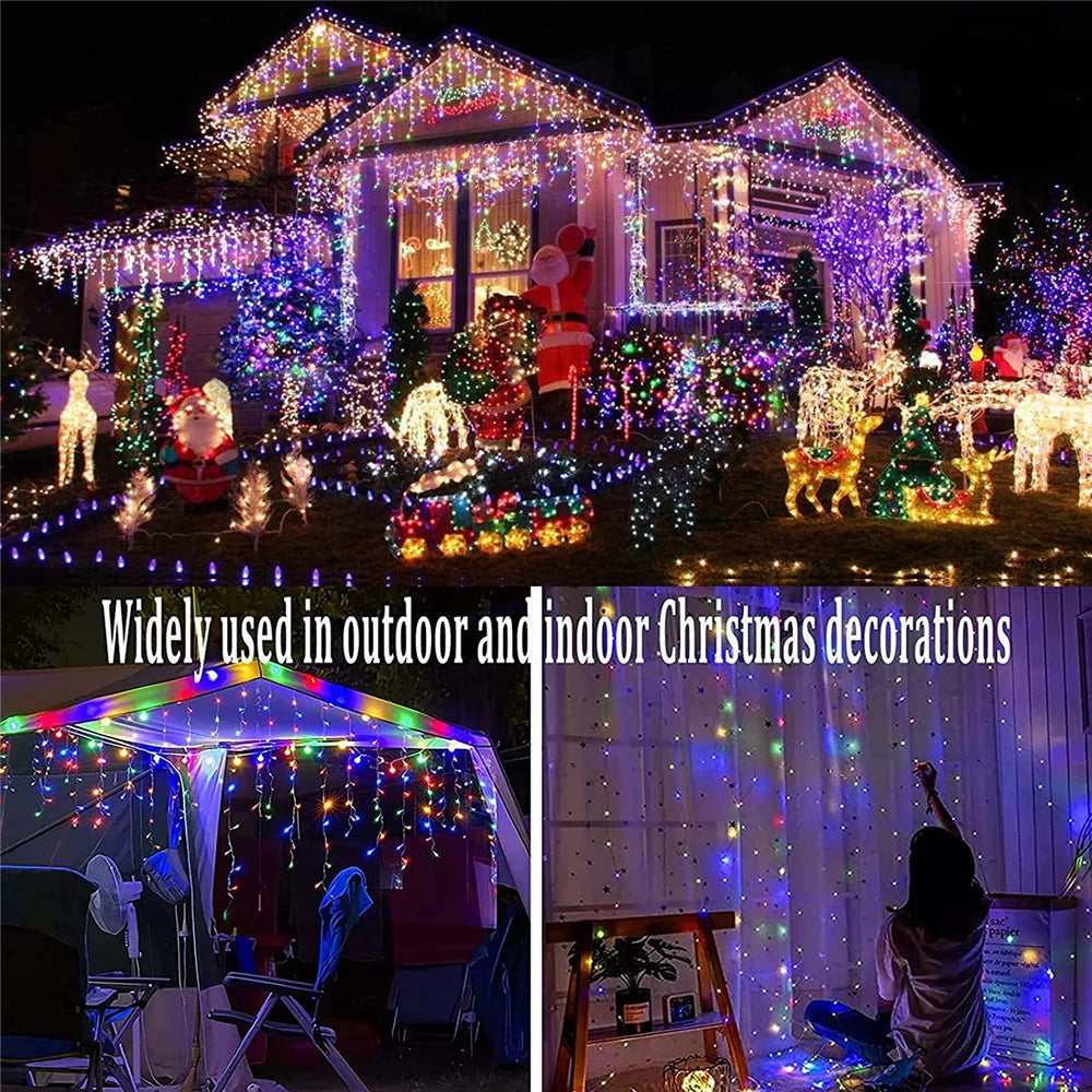 Solar Curtain Icicle Light 3.5M Eaves Decor Outdoor Fairy String Lights Wedding Party Christmas Stair Decor Garden Garlands