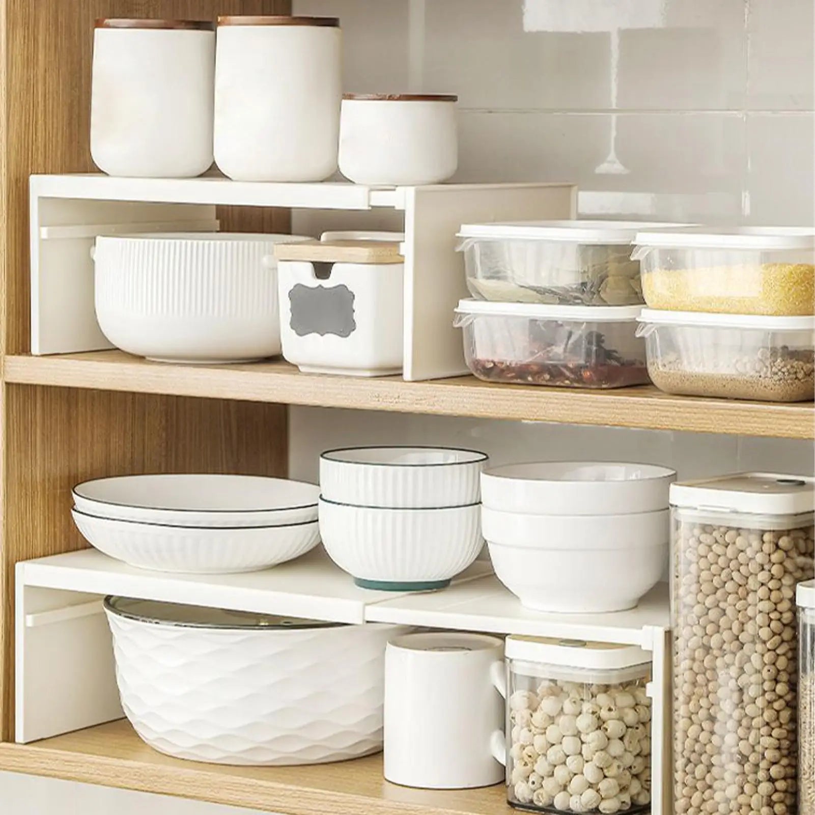 Expandable Kitchen Counter and Cabinet Shelf Space-Saving Stackable Layered Shelf Heavy-Duty Kitchen Storage Accessories for