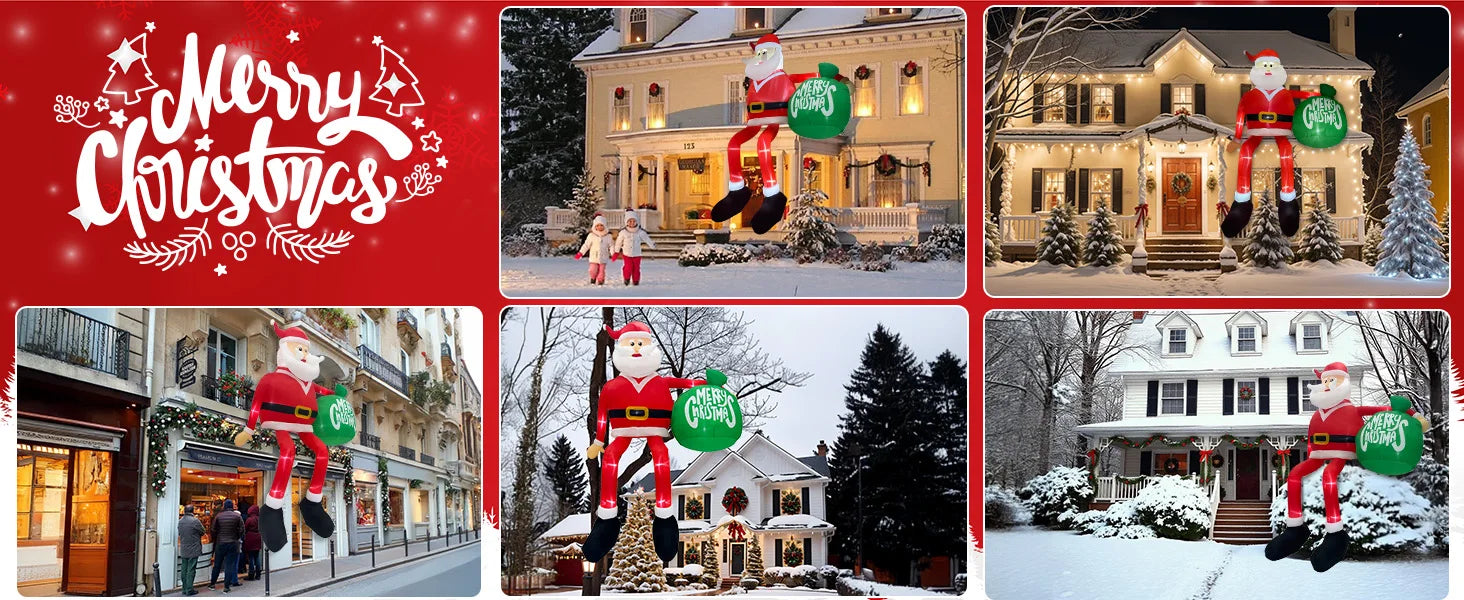 OurWarm 15FT Christmas Inflatable Outdoor Decor, Climbing Santa Giant Christmas inflatables Christmas Blow Ups with LED Lights