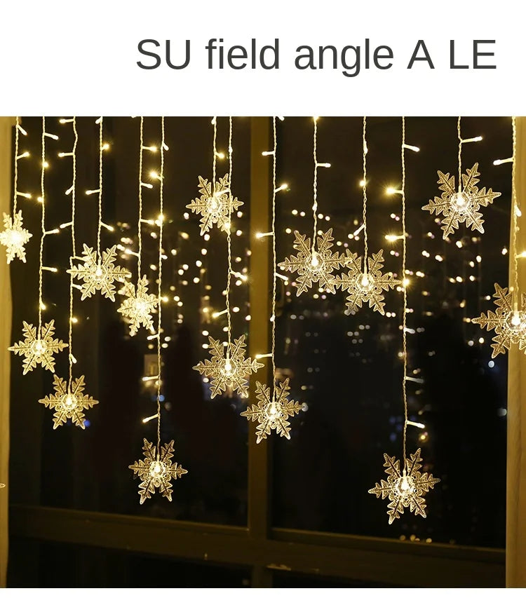 3.5M Christmas Snowflake LED String Lights Flashing Fairy Curtain Garland Lights Fancy Holiday Party New Year Decoration