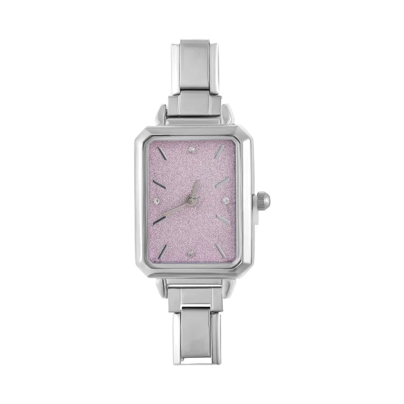 New Fashion Women's Stainless Steel Square Round Shiny Watch Bracelet For Party Friend Wife Birthday DIY Jewelry Gift