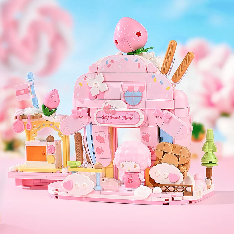 2025 New Keeppley Sanrio Street View Construction Building Blocks Kuromi Hello Kitty Collection Assembly Puzzle Children's Gift