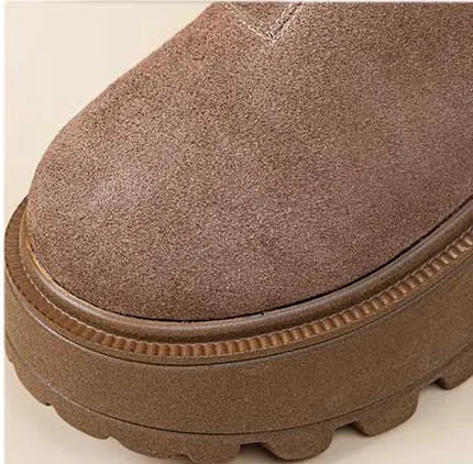 Fujin 7cm Suede Leather Snow Shoes Ankle Booties Platform Winter Boots Women Comfortable Non Slip Chelsea Boots Chunky Heel