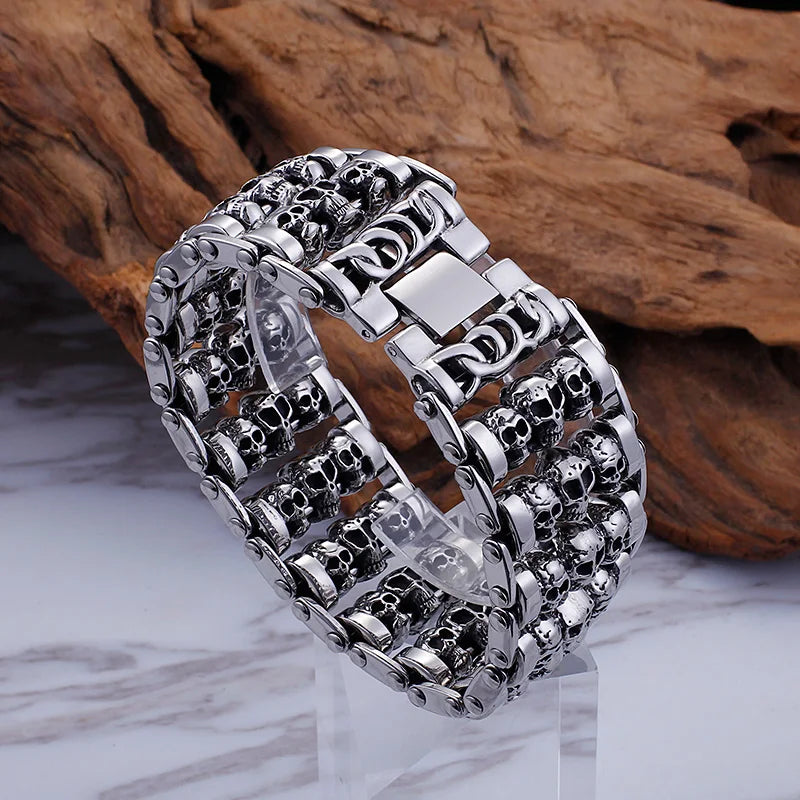 KALEN Punk 316 Stainless Steel Multiple Skull Heads Charm Bracelets For Men Biker Hand Chain Bracelet Drop Shipping Jewelry