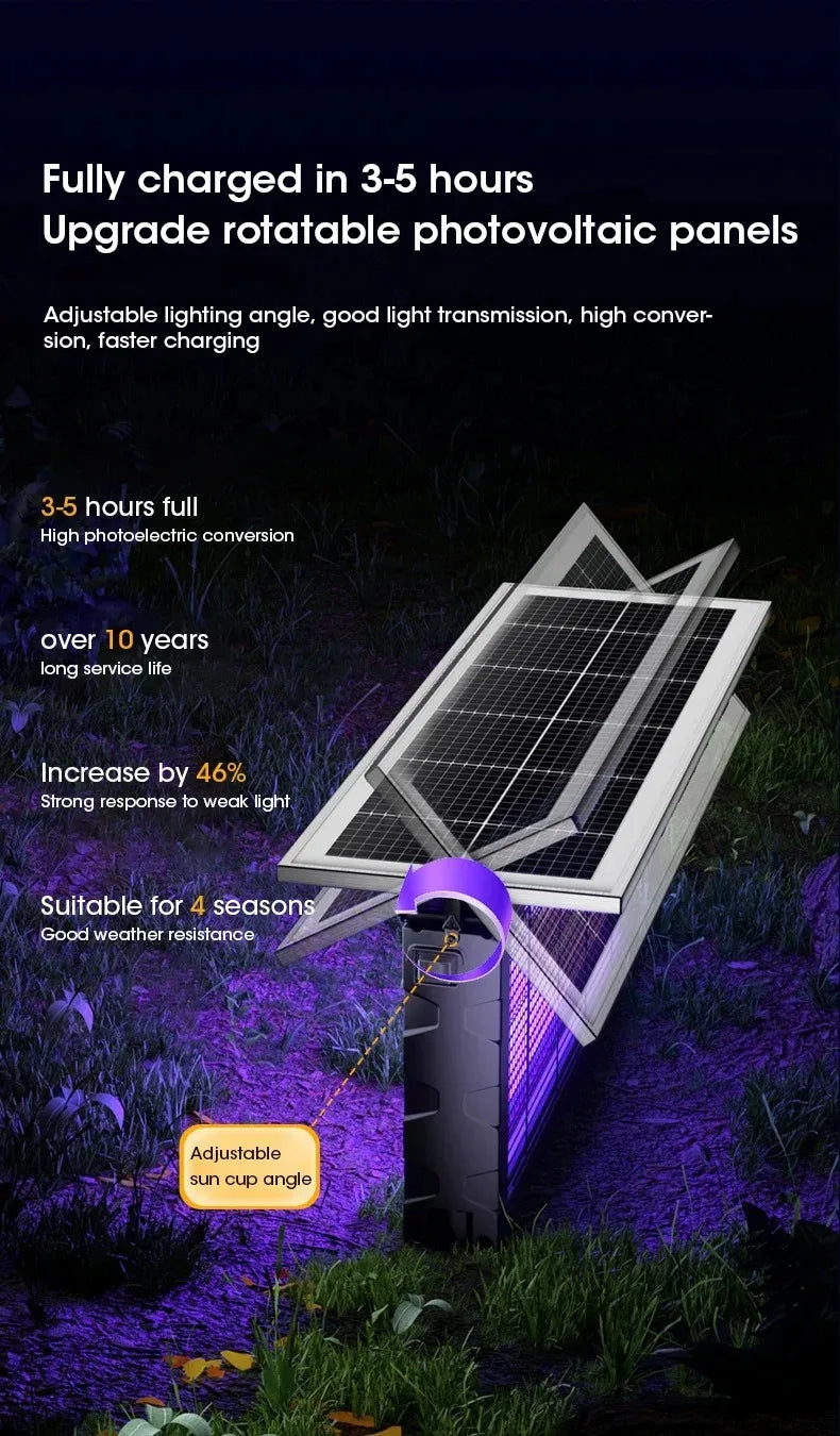 Solar Outdoor Mosquito Killer Lamp UV Light Trap Electric Shock Waterproof  Auto On Off Light Sensor Eco Friendly  Garden Camp