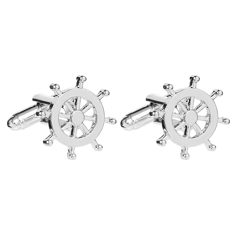 Silver Color Rudder Cufflinks High Quality Luxury Men Cuff Button Personality captain French Men's Shirt CuffLinks skipper