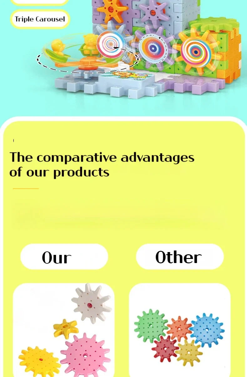 Electric Gears 3D Puzzle Model Building Kits Plastic Brick Blocks Educational Toys for Kids Children Gear Blocks Building Toys