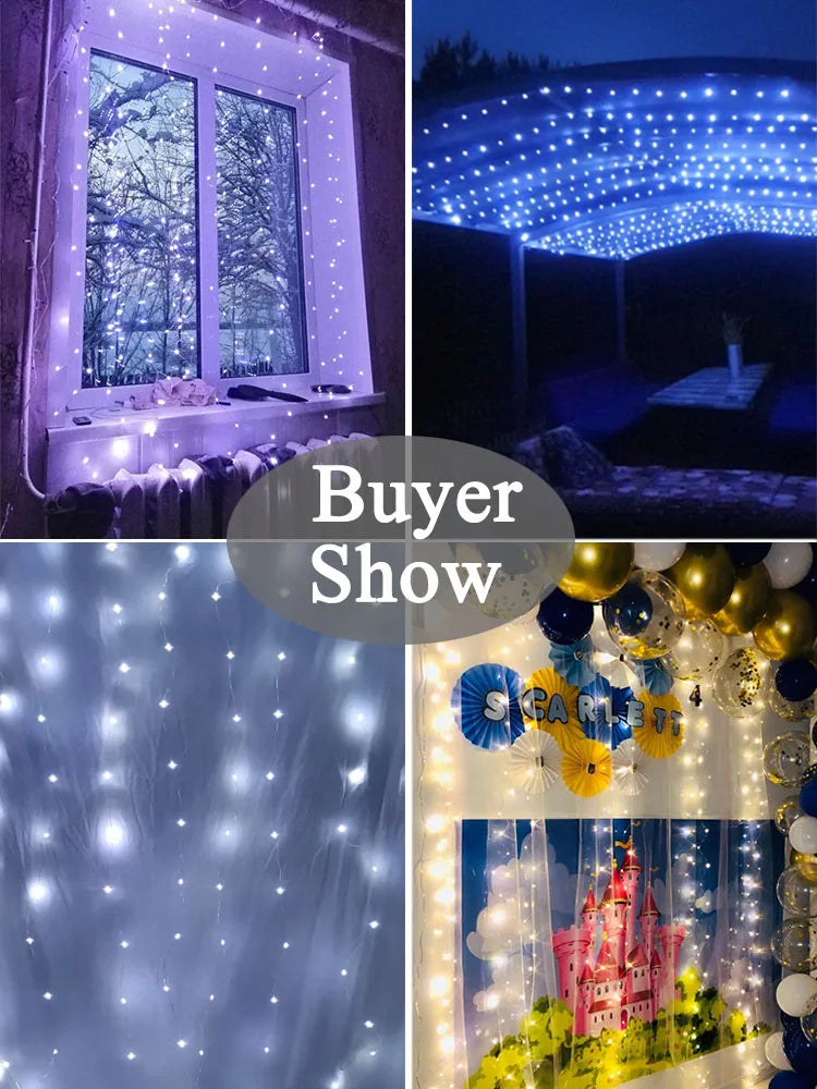 Christmas Lights LED Fairy String Curtain Lights 8 Mode Remote USB Festoon Christmas Decor For Home Holiday New Year Lamp
