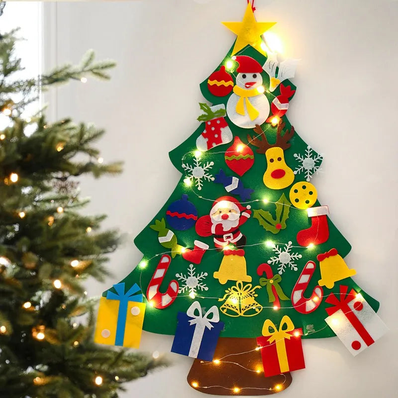 Christmas DIY Felt Tree With Light Merry Christmas Decoration For Home 2023 Cristmas Ornament Xmas Gifts Navidad New Year Tree