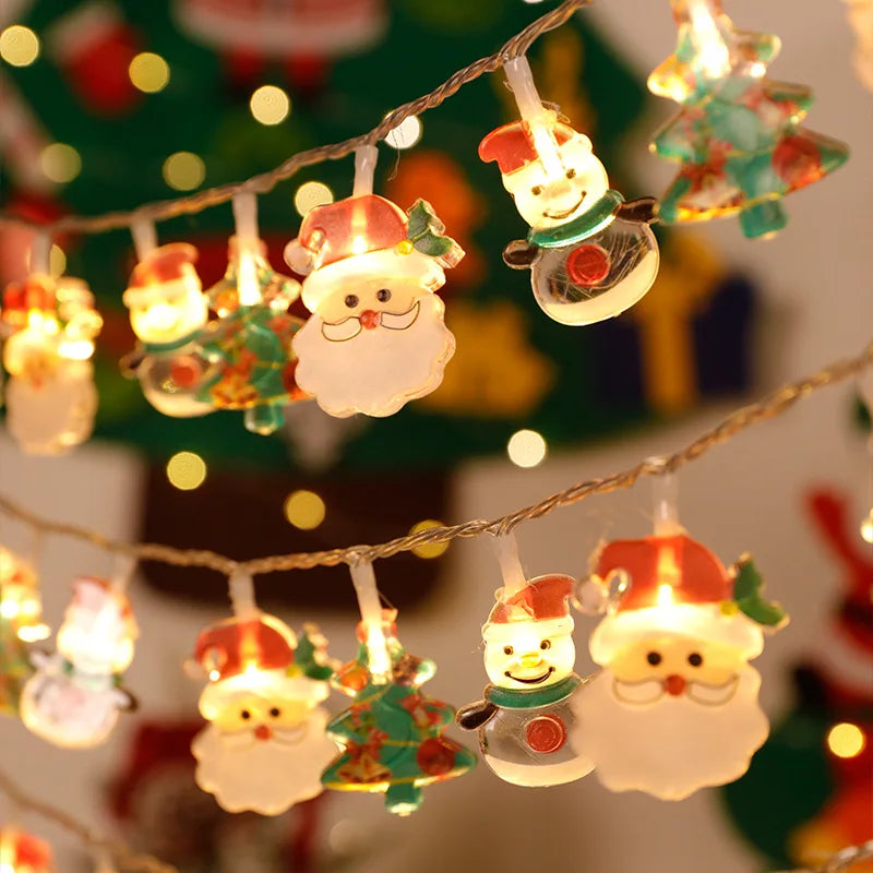2024 Christmas Lights String Santa Claus Snowman Battery-operated Garland LED Christmas Decorative Light Party New Year's Decor