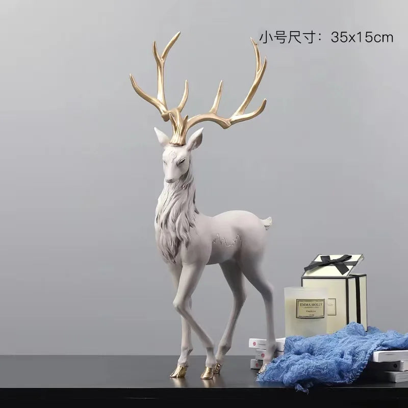 High-End Deer Statue Reindeer Statue Resin Elk Sculpture Living Room Luxury Home Decor Nordic Desktop Accessories New