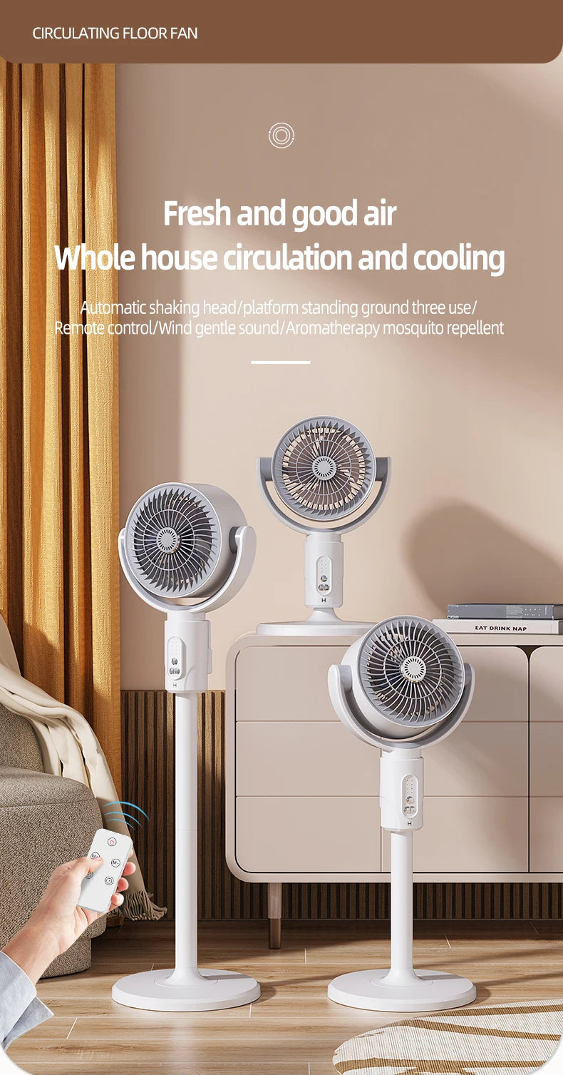 Rechargeable Oscillating Stand Fan 5 Speeds Adjustable Height USB Portable Air Circulator for Bedroom Office Living Room
