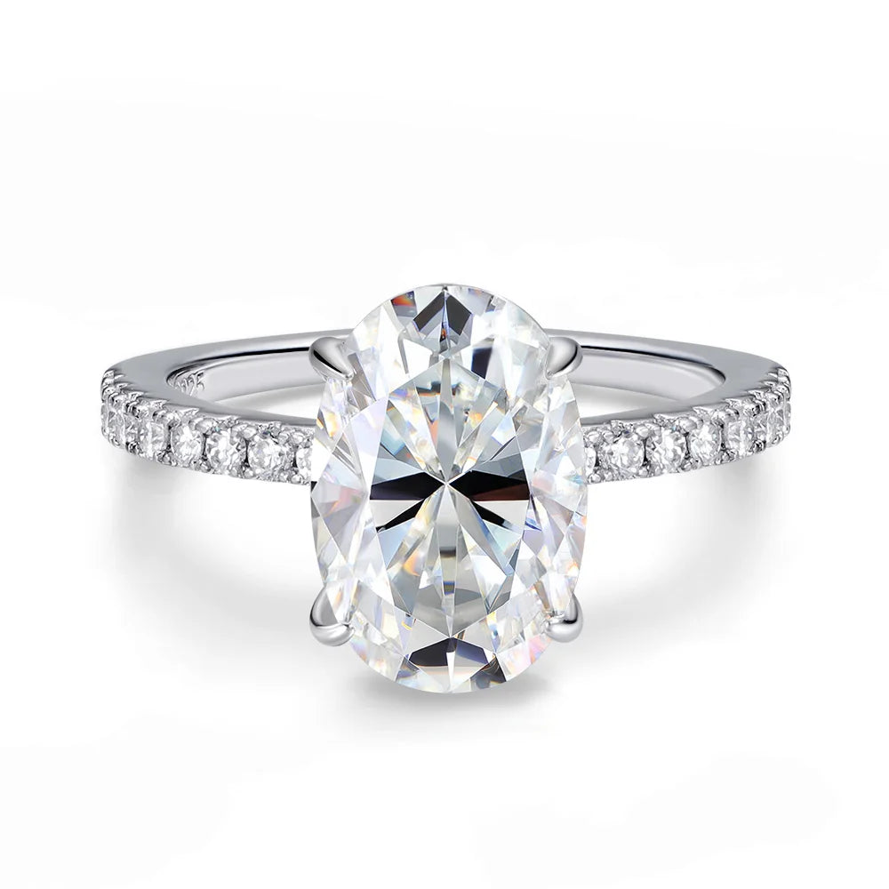 Certified 4.5CT Oval All Moissanite Ring 925 Sterling Silver for Women Sparkling Lab Diamond Engagement Wedding Band Jewelry GRA