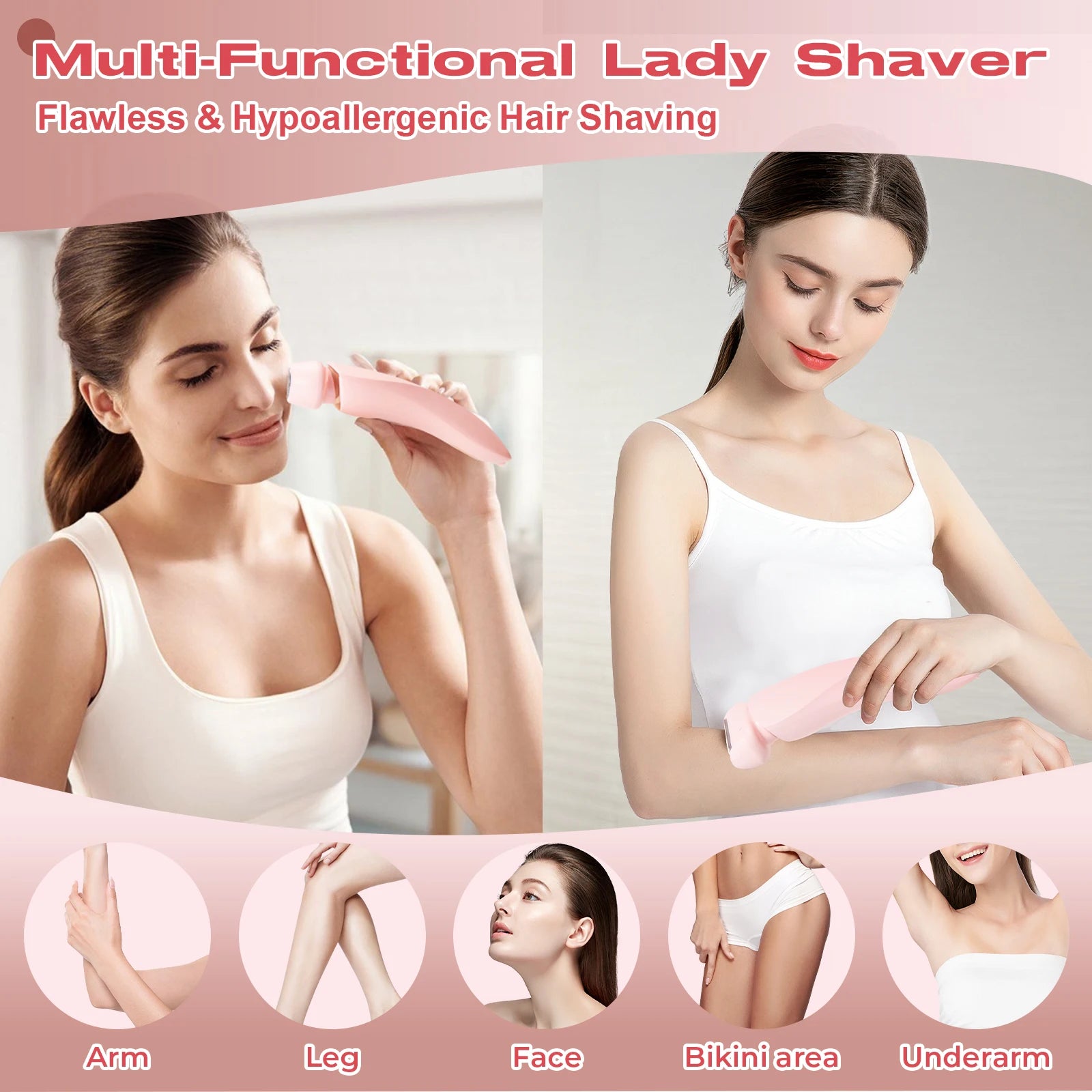 Electric Razors for Women 2 In 1 Bikini Trimmer Face Shavers Hair Removal for Underarms Legs Ladies Body Trimmer IPX7 Waterproof