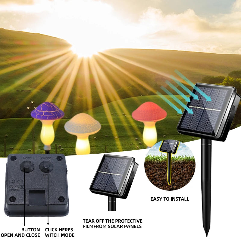 Solar Mushroom Lights for Garden Decor Waterproof Outdoor Night Light LED Fairy Lamp for Christmas Halloween Garden Lawn Pathway