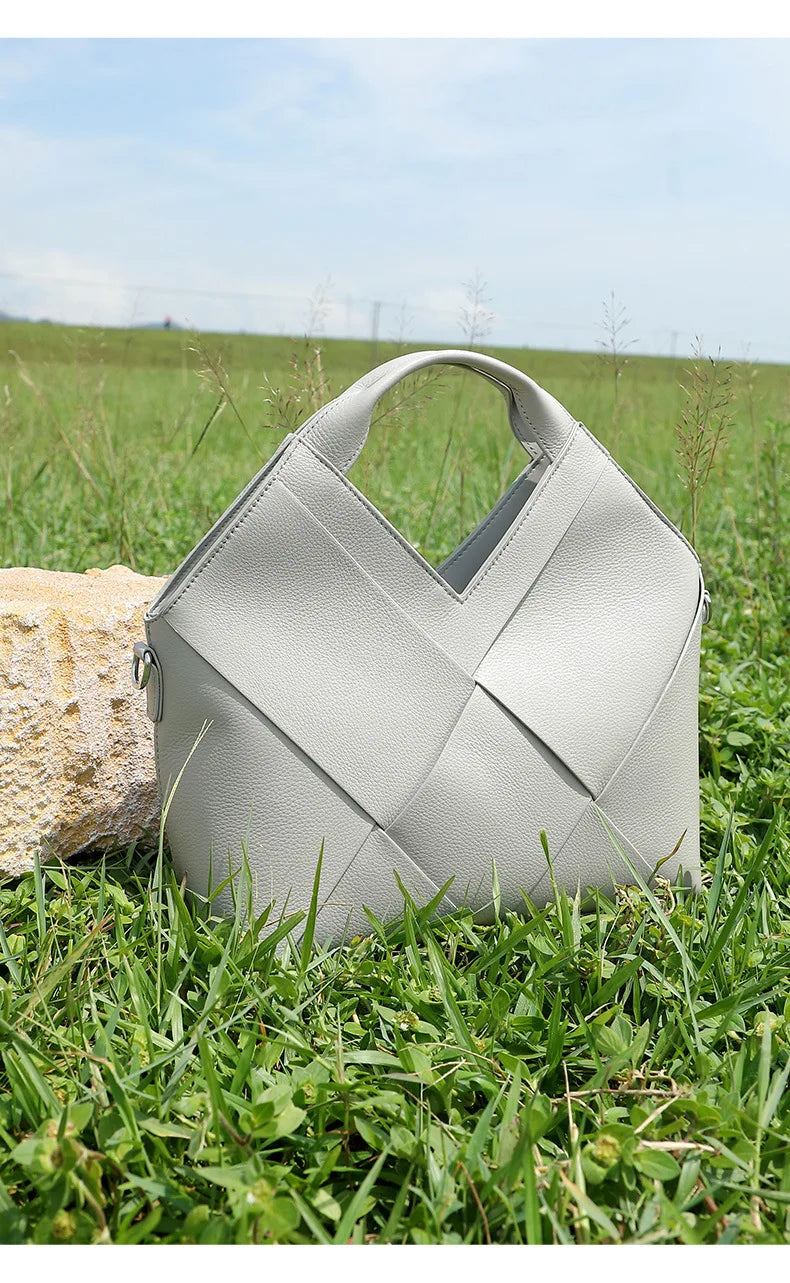 Genuine Leather Woven Tote Crossbody Bag