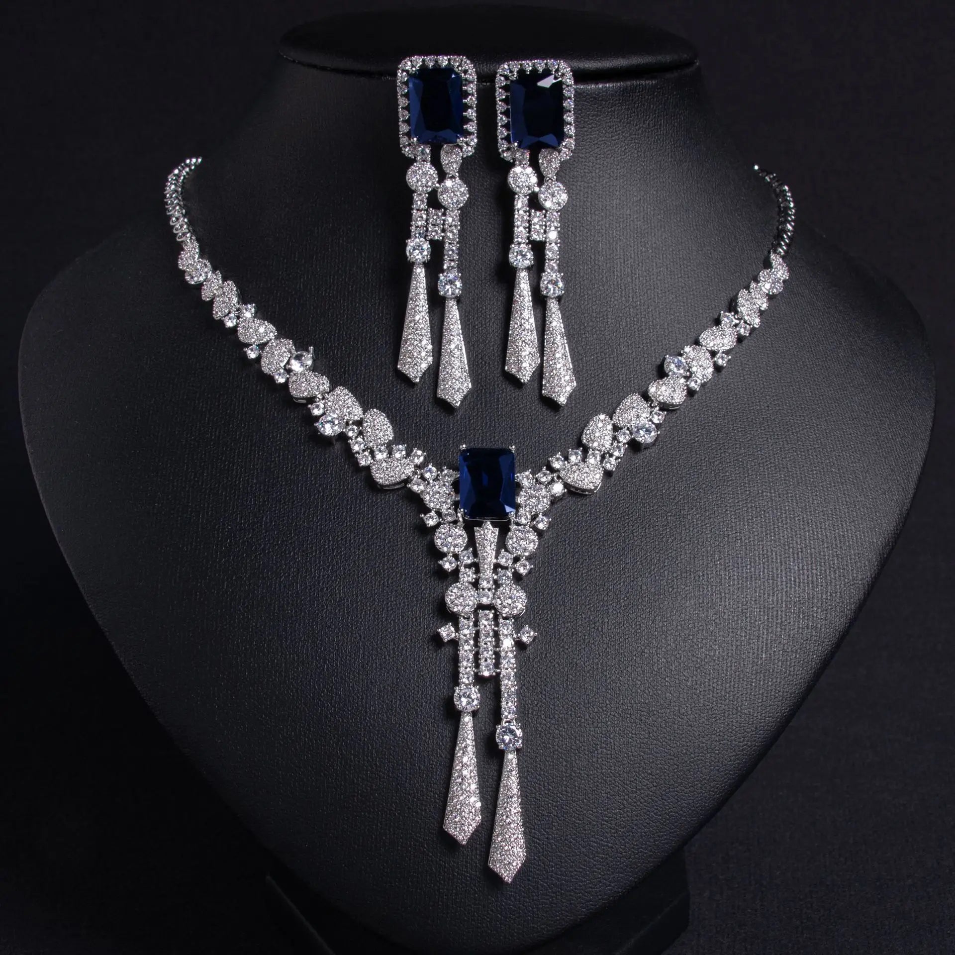 Exquisite Luxury Zirconia Flower Long Pendant Necklace Earrings Ladies Jewellery Set Party Wedding Gift Dress Accessories M-309