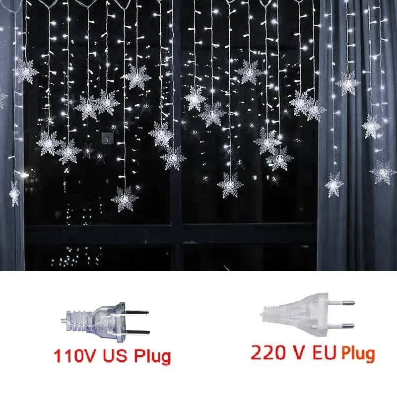 3.5M Christmas Snowflake LED String Lights Flashing Fairy Curtain Garland Lights Fancy Holiday Party New Year Decoration