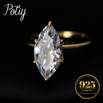 Potiy Vintage 9ct 5A Marquise Shape Cubic Zirconia Solitaire Engagement Ring For Women 925 Sterling Silver 14K Yellow Gold
