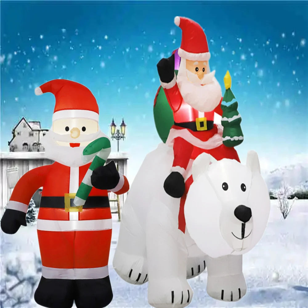 2.1M Inflatable Christmas Claus Riding Shake Head Bear And 1.2m Santa Claus Built-in LED Light Courtyard Garden Xmas Decorati
