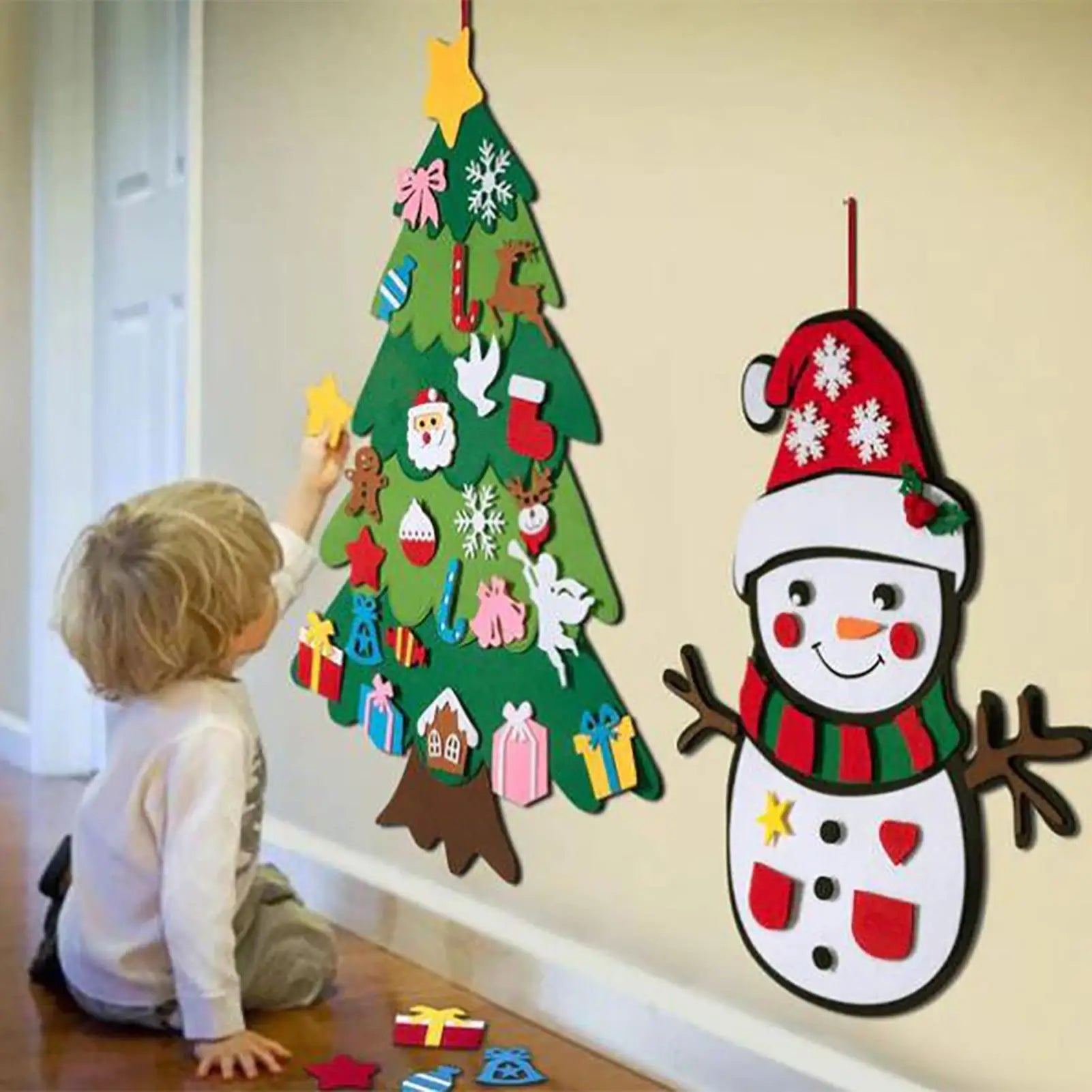 Felt Christmas Tree for Kids Toddlers, Montessori Xmas Tree with 21 Pcs Detachable Ornaments for Holiday Christmas Home Decor