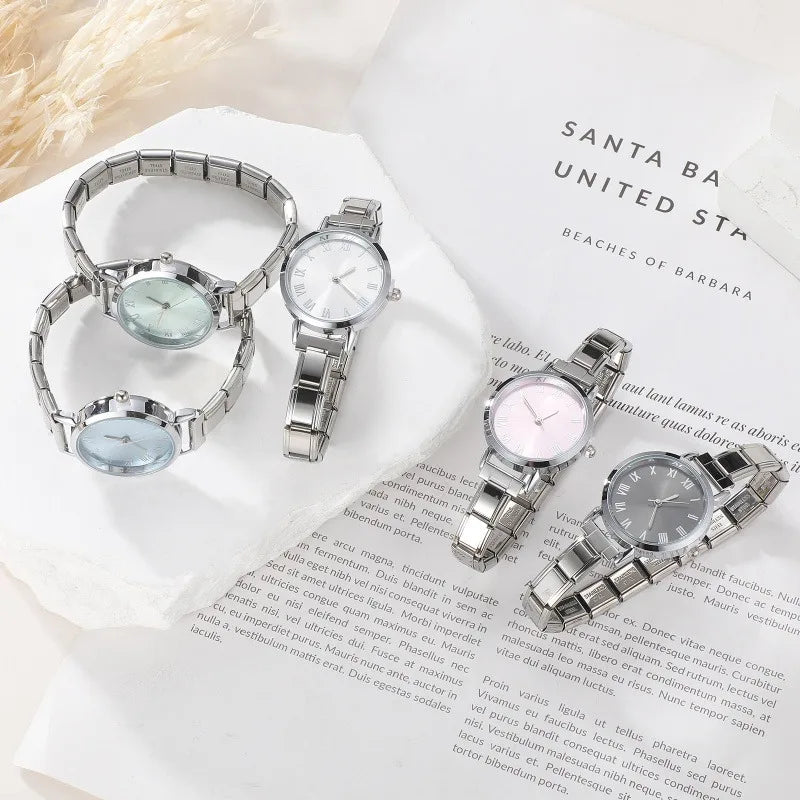 New Fashion Women's Stainless Steel Square Round Shiny Watch Bracelet For Party Friend Wife Birthday DIY Jewelry Gift