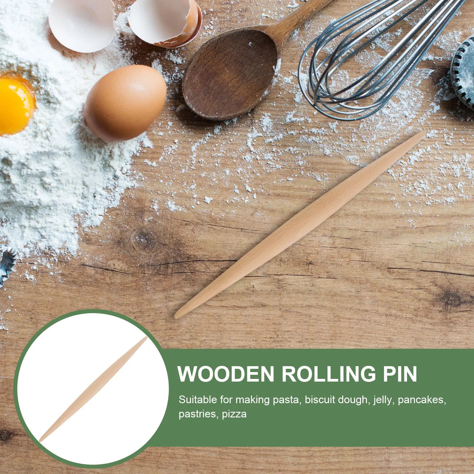 Wooden Rolling Pin 39Cm X 2.8Cm Solid Wood Dough Pastry Roller For Baking Fondant Cake Noodle Making Kitchen Utensil Tool