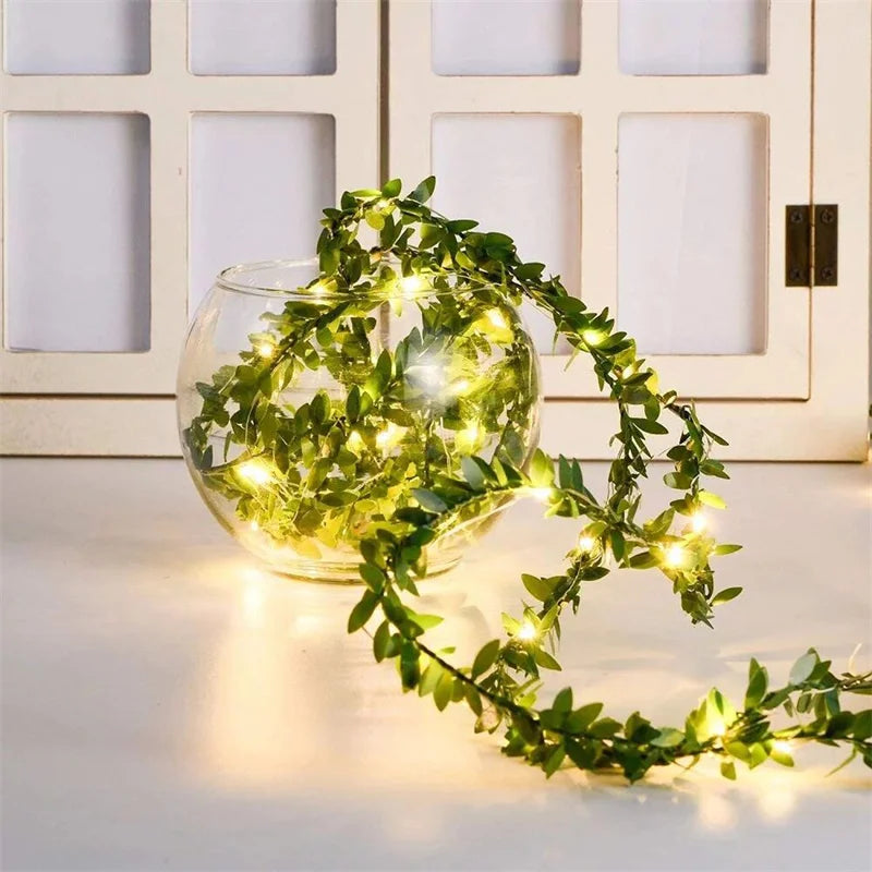 Artificial Flower Leaf Led Fairy Lights Garland Christmas Tree Decoration Outdoor Room Curtain Lamp Wedding Party Garden Decor