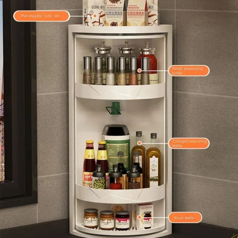Kitchen Spice Rack: Table-Top Rotating Receptacle with Waterproof Corner Cabinet