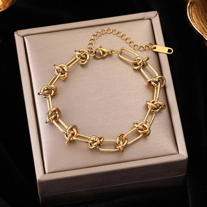 EILIECK 316L Stainless Steel Metal Gold Color Wide Watch Chains Neckalce Bracelet Set For Women Trendy Waterproof Jewelry Gift
