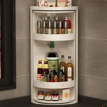 Kitchen Spice Rack: Table-Top Rotating Receptacle with Waterproof Corner Cabinet