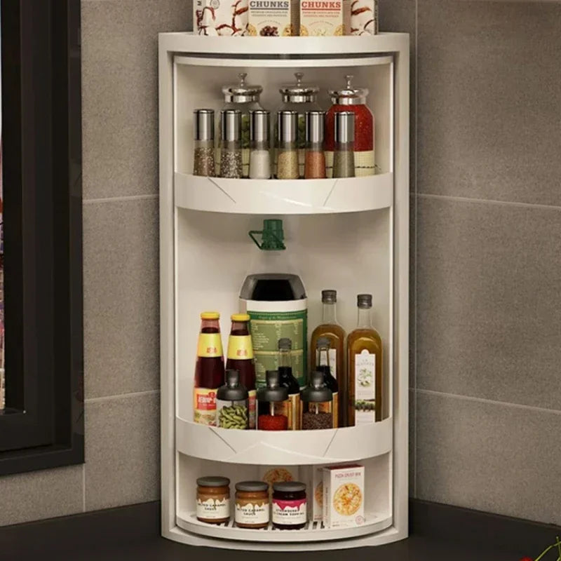 Kitchen Spice Rack: Table-Top Rotating Receptacle with Waterproof Corner Cabinet