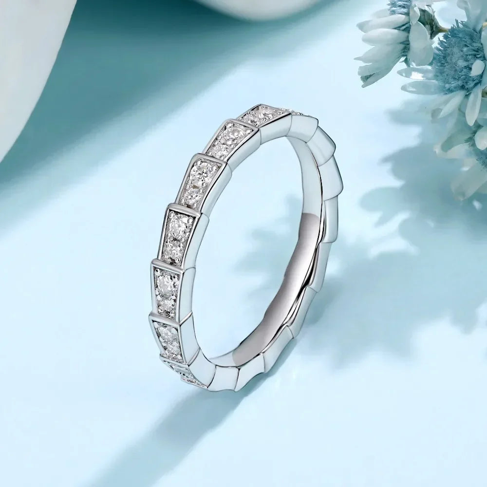 M-JAJA Eternity Moissanite Snake Ring Diamond Wedding Band for Women 18K Gold Plated 925 Sterling Silver Party Fine Jewelry Gift