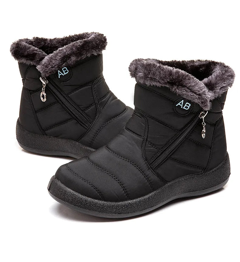Women’s Waterproof Winter Ankle Boots – Fur-Lined Low Heels