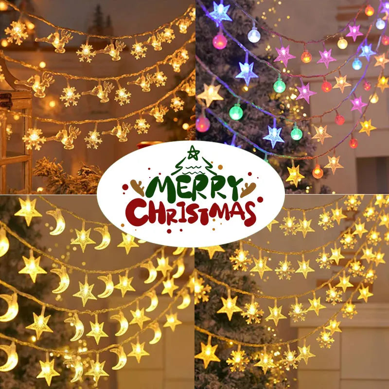 Led Christmas String Lights Snowflake Light Garland Decoration For Home 2025 Christmas Decorations Outdoor Garden Wedding Party