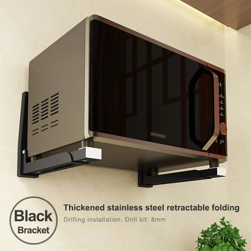 Microwave Oven Holder Folding Rack Stainless Steel Kitchen Shelf Foldable Retractable Bracket Oven Rack Hooks Telescopic Shelves